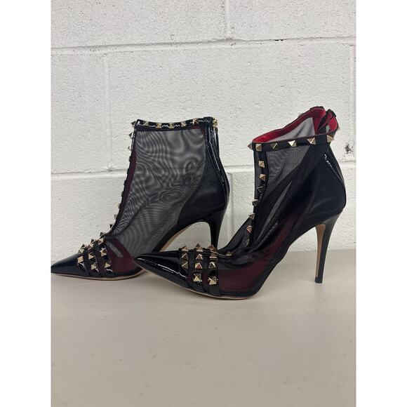 Valentino Sz 37 1/2 90mm Rockstud Black Mesh Pointed Toe Stiletto Ankle Boots - Picture 3 of 7